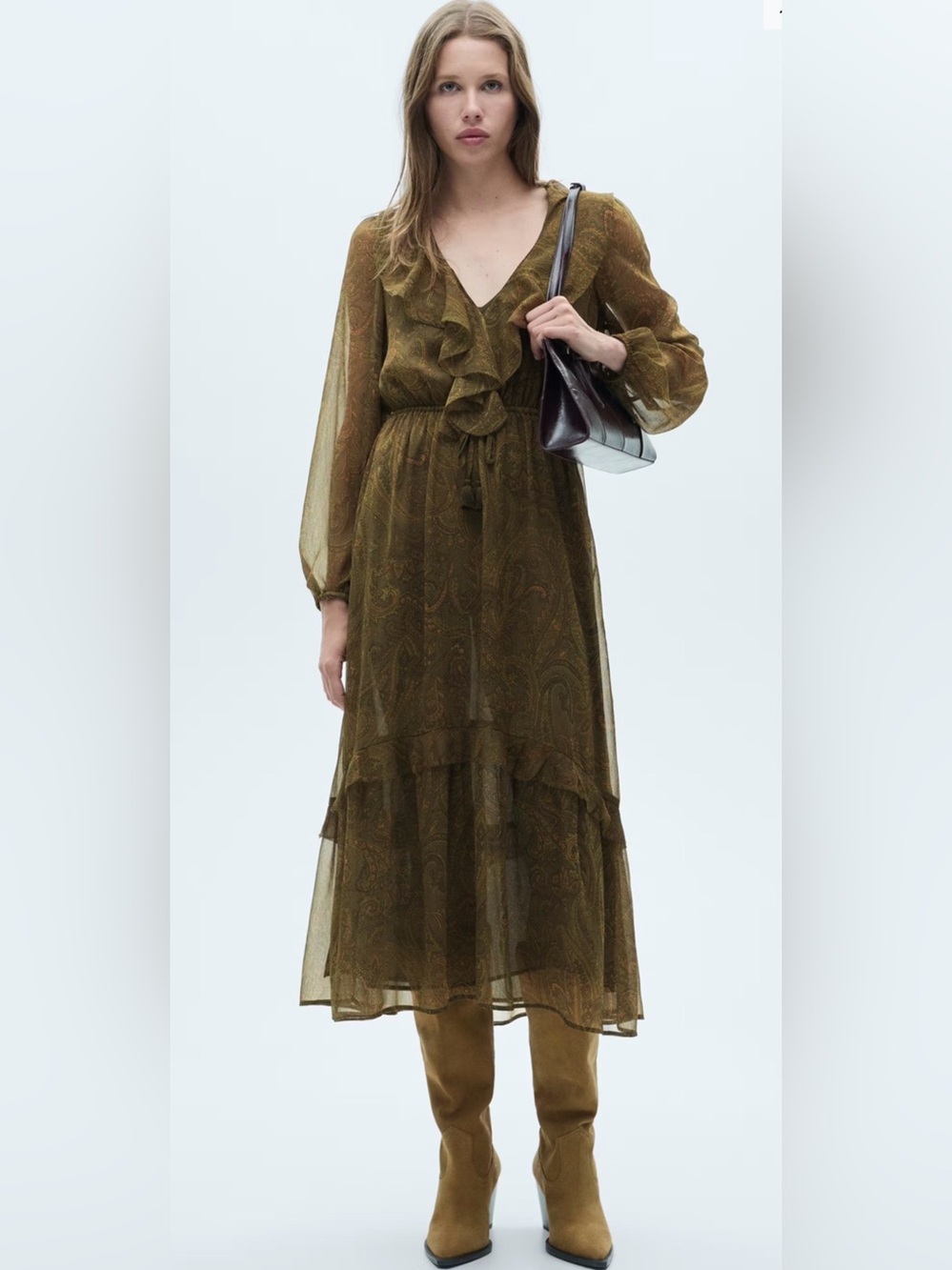 Mango Olive Paisley Printed Maxi Dress